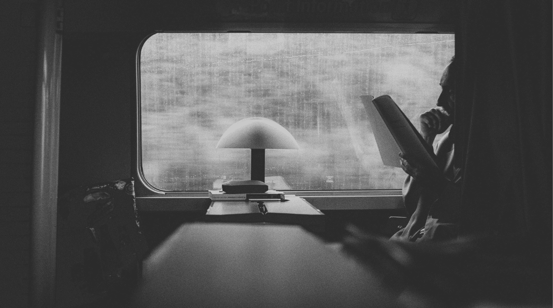 un homme lit dans le train 